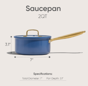 Carote 2QT Tri-Ply Sauce Pan Set with Lid, Durable Sauce Pots, Easy to Clean (Blue)