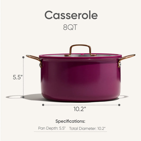 Carote 8QT Tri-Ply Stainless Steel Stock Pot with Lid, Induction Cookware Pot, Easy Cleaning Saucepan (Purple)
