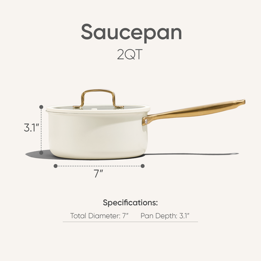 Carote 2QT Tri-Ply Sauce Pan Set with Lid, Durable Sauce Pots, Easy to Clean (White)