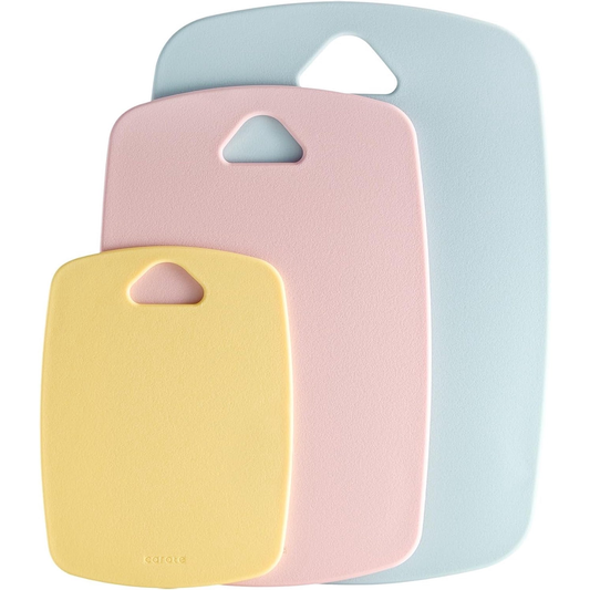 Carote 3 Pc Colorful Plastic Cutting Board Set, Thick Chopping Mats with Easy-Grip Handle, Dishwasher Safe,13.94-11.97-8.07 inch