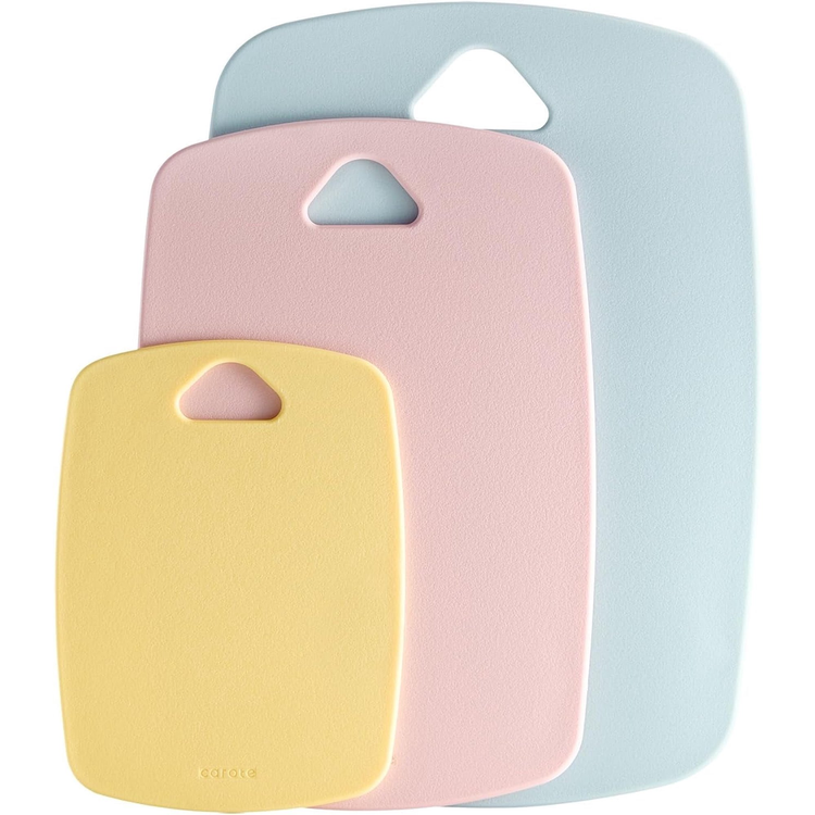 Carote 3 Pc Colorful Plastic Cutting Board Set, Thick Chopping Mats with Easy-Grip Handle, Dishwasher Safe,13.94-11.97-8.07 inch