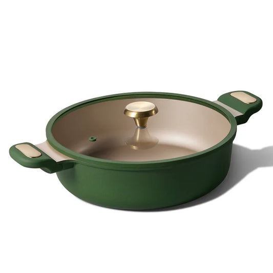 Carote 4.5 QT Stock Pot with Lid, Nonstick Shallow Soup Pot, Induction Compatible, Easy to Clean, Green