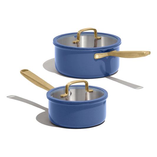 Carote 1.5QT & 3QT Tri-Ply Stainless Steel Saucepan Set with Lids, Small Induction Cooking Pot for Milk and Soup, Blue