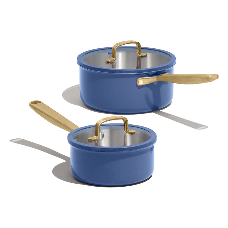 Carote 1.5QT & 3QT Tri-Ply Stainless Steel Saucepan Set with Lids, Small Induction Cooking Pot for Milk and Soup, Blue