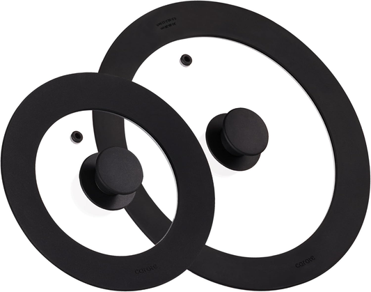 CAROTE 2 PCS Universal Silicone Lid for Pots, Pans and Skillets, Pot Lid With Heat Resistant Silicone Rim and Tempered Glass, Black(6"+7"+8"+ 9.5"+10"+11")