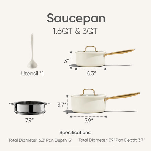 Carote 6-Piece Tri-Ply Stainless Steel Saucepan Set with Steamer, 1.5QT & 3QT Ceramic Cooking Pots, Induction Compatible