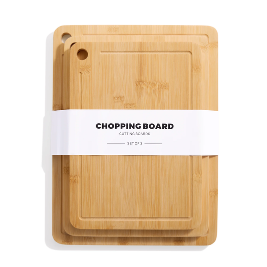 CAROTE 3 Pieces Bamboo Cutting Boards for Kitchen, Wood Cutting Board for Chopping Meat, Vegetables, Fruits, Cheese, Knife Friendly Serving Tray, 15.8-14.2-13 inch