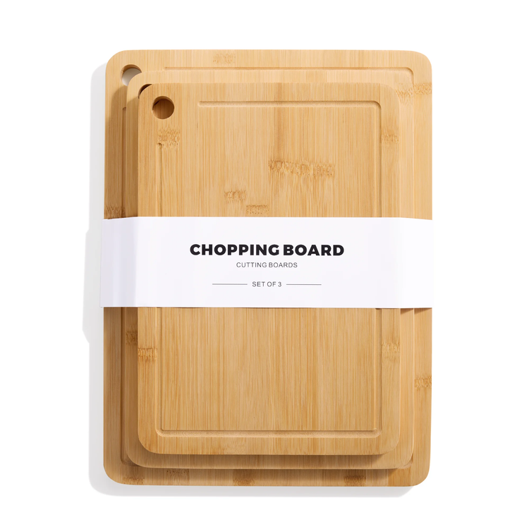 CAROTE 3 Pieces Bamboo Cutting Boards for Kitchen, Wood Cutting Board for Chopping Meat, Vegetables, Fruits, Cheese, Knife Friendly Serving Tray, 15.8-14.2-13 inch