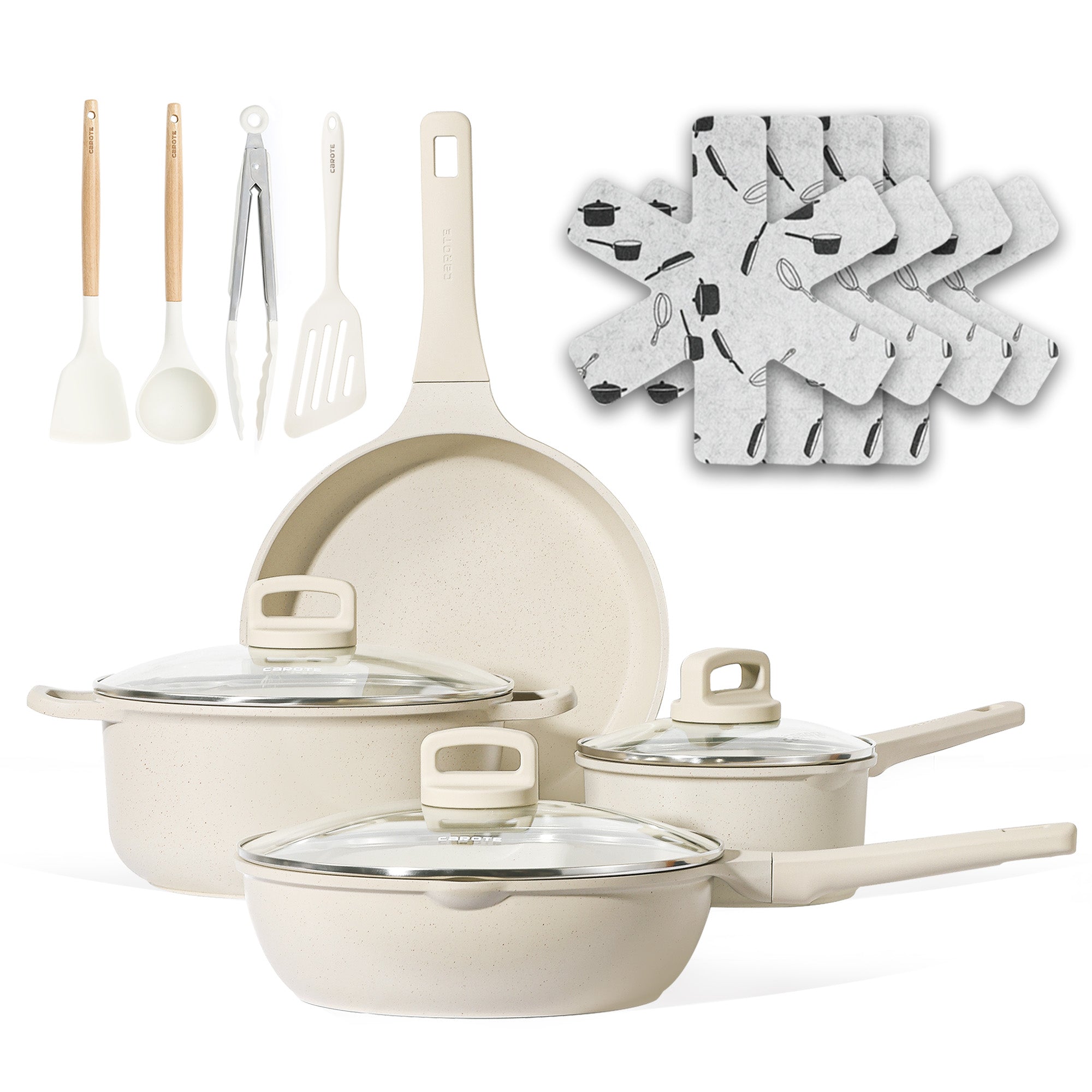 Carote Nonstick Pots and Pans Set, 15 Pcs Induction Kitchen Cookware S