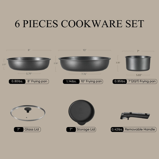 CAROTE 6pcs Pots and Pans Set Non Stick, Cookware Sets, Kitchen Set, Oven/Fridge Safe, Space Saving Pots Set, Nonstick Cooking Set with Versatile Detachable Handle, Induction RV Set, Jet Black