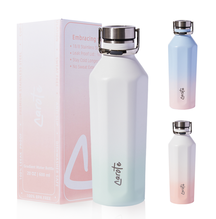 CAROTE Insulated Water Bottles, Water Bottle with Lid, Standard Mouth Water Bottle with Flex Cap, 20Oz, Sage Green Gradient
