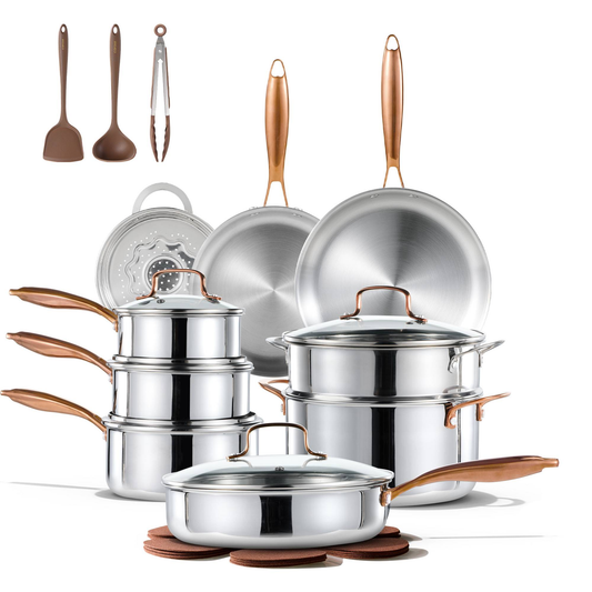 Carote 23-Piece Tri-Ply Stainless Steel Cookware Set, Induction Compatible and Oven Safe