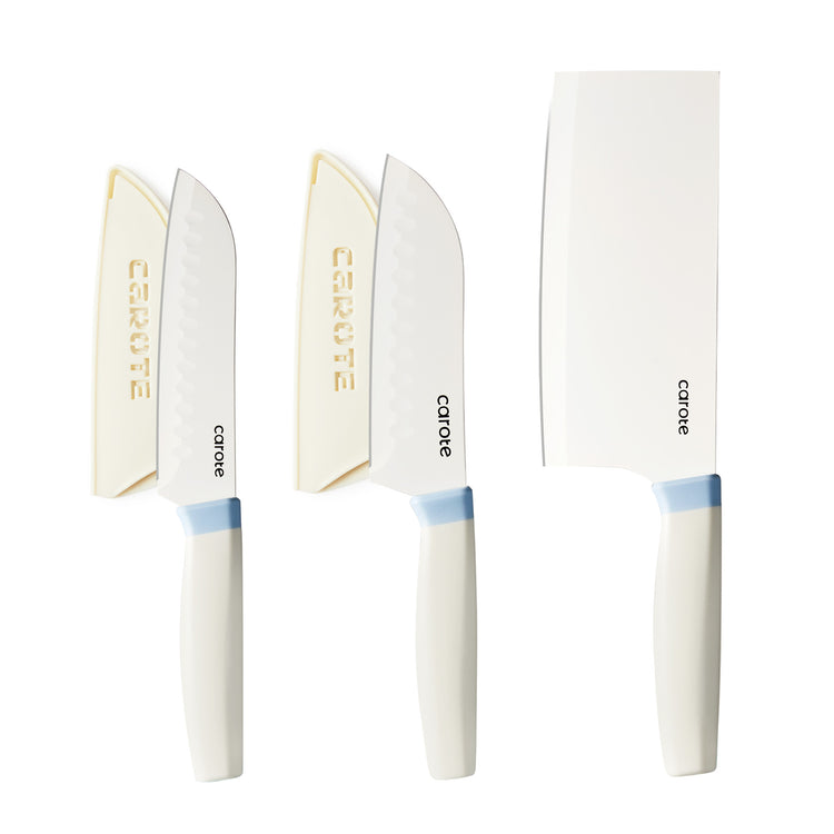 Carote 5 Pieces Ceramic Coating Kitchen Knife Set with Stainless Steel Blade,Nonstick Kitchen Knife & Santoku Knife,Dishwasher Safe,White