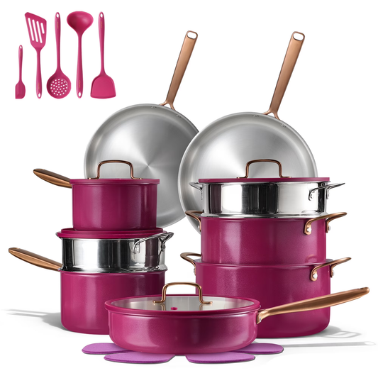Carote 24-Piece Tri-Ply Stainless Steel Pots and Pans Set, Induction Compatible - Purple