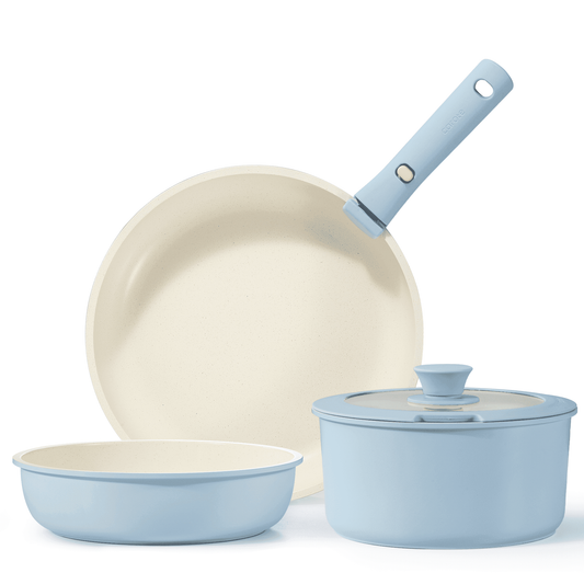 Carote 5 Pcs Nonstick Pots and Pans, Granite Non Stick Cookware Sets with Removable Handle, Oven Safe, Stackable Kitchen Cooking Set, Baby Blue