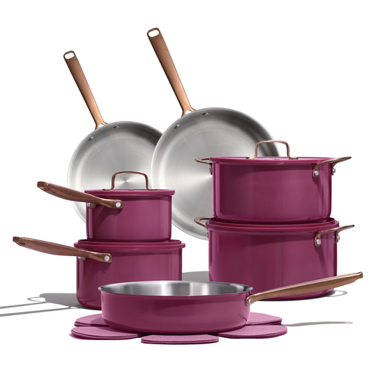 Carote 17-Piece Tri-Ply Stainless Steel Pots and Pans Set, Induction Compatible - Purple