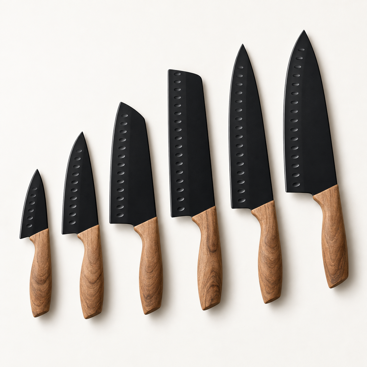 Hokkaido 12-Piece Kitchen Knife Set with Woodgrain Handles – Carote