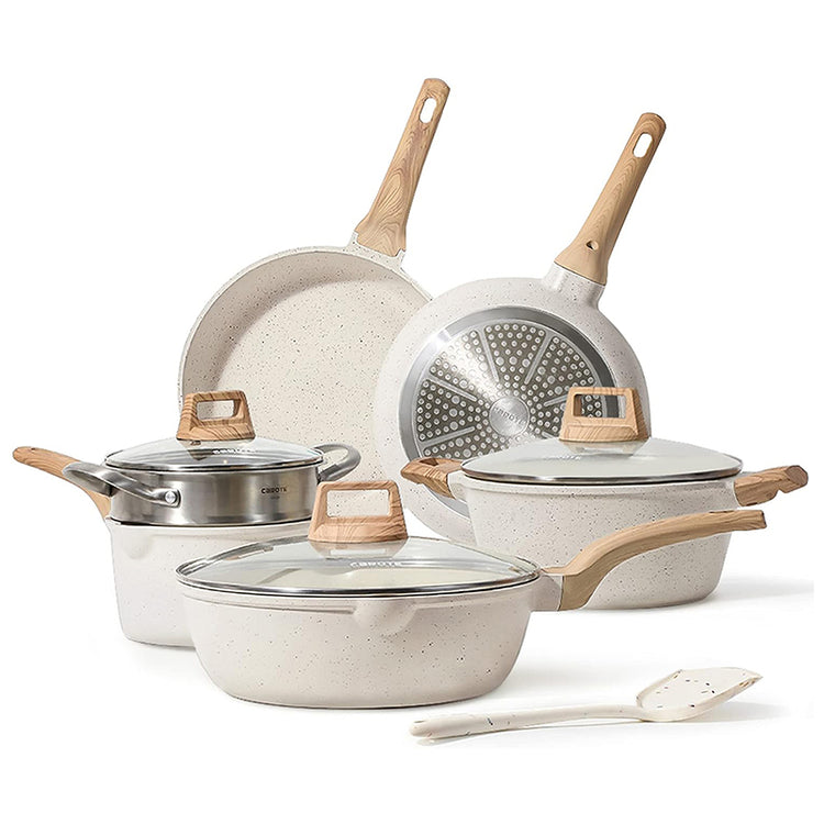 CAROTE 10-Piece Nonstick Cookware Set - White Granite