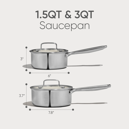 Carote 4-Pcs Tri-Ply Stainless Steel Saucepan Set with Lids, 1.5QT & 3QT Ceramic Coating Induction Pots, Rapid Heating, Easy Cleaning