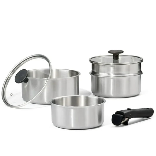 Carote 7 Pcs Stainless Steel Saucepan Set, Sauce Pans with Detachable Handle, Oven Safe, Induction Ready, Stackable Cookware, Kitchen Cooking Set