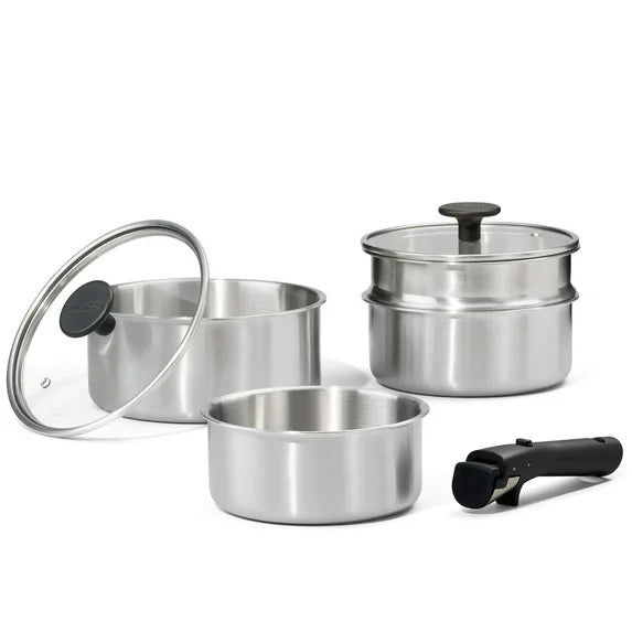 Carote 7 Pcs Stainless Steel Saucepan Set, Sauce Pans with Detachable Handle, Oven Safe, Induction Ready, Stackable Cookware, Kitchen Cooking Set