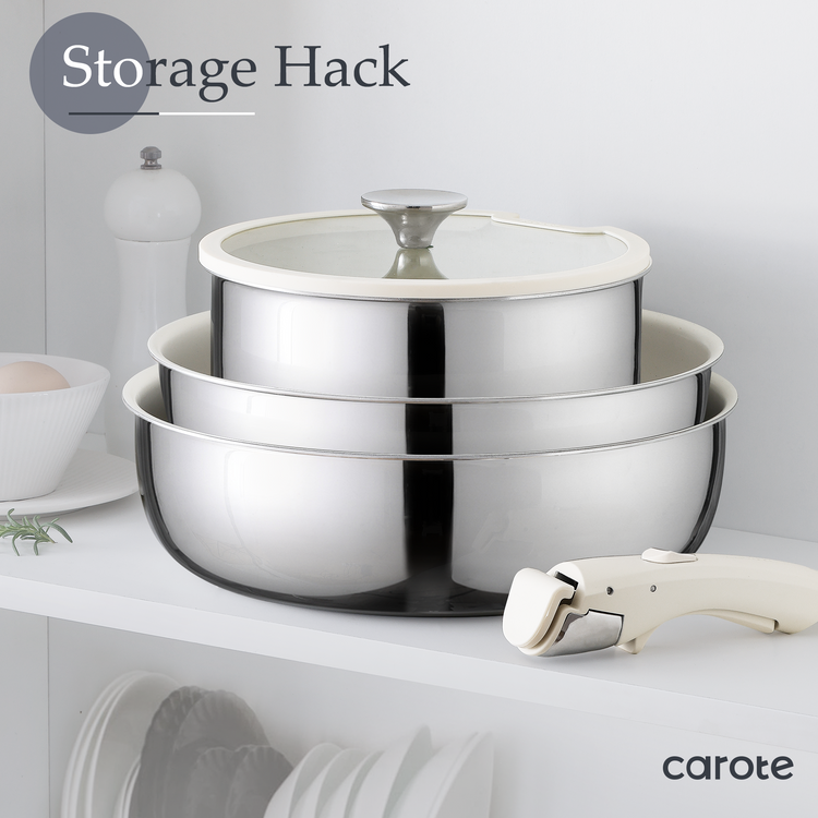 CAROTE 16pcs Stainless Steel Cookware Set, Non Stick Pots and Pans Set with Removable/Detachable Handle, Oven/Dishwasher Safe, RV Cookware, Frying Pan Set