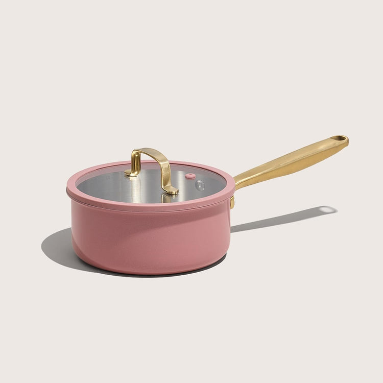 CAROTE 2QT Fully-Clad 3-Ply Stainless Steel Sauce Pan with Lid Small Kitchen Pot,Outer Ceramic Layer,Even Heating, Fits all stoves,Oven & Dishwasher Safe,Stay Cool Handle,Pink (PFAS/PFOA/PFOS Free)