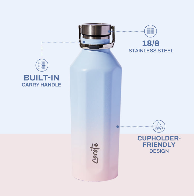 CAROTE Insulated Water Bottles, Water Bottle with Lid, Standard Mouth Water Bottle with Flex Cap, 20Oz, Blue-Pink Gradient