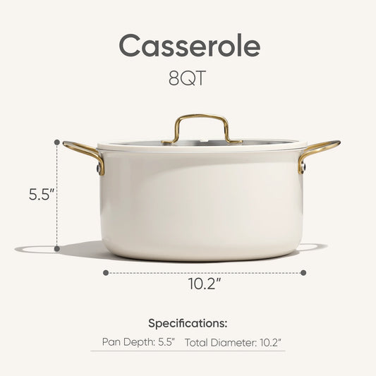 Carote 8QT Tri-Ply Stainless Steel Stock Pot with Lid, Induction Cookware Pot, Easy Cleaning Saucepan (White)