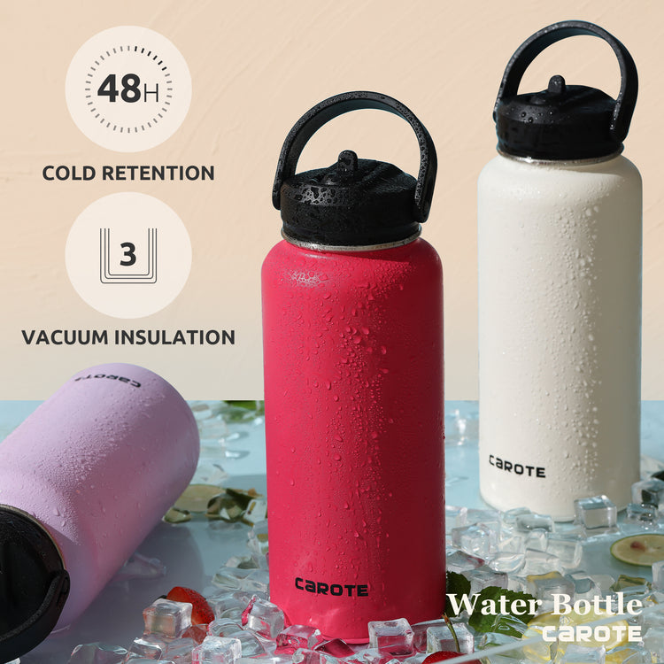 CAROTE Insulated Water Bottles, Water Bottle with Lid and Straw, Wide Mouth Water Bottle with Flex Cap, 32Oz