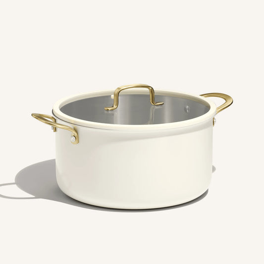 Carote 8QT Tri-Ply Stainless Steel Stock Pot with Lid, Induction Cookware Pot, Easy Cleaning Saucepan (White)