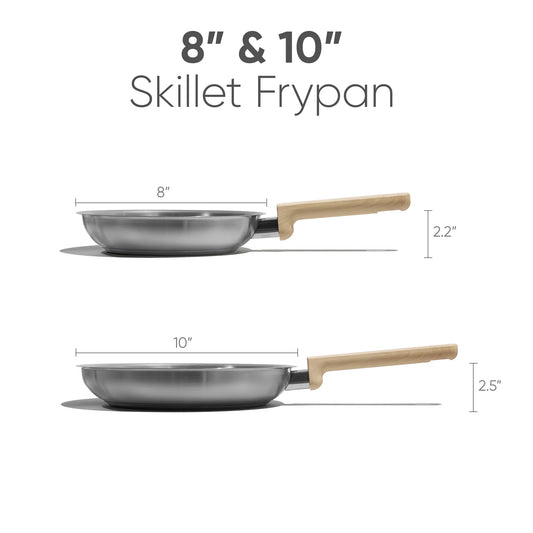Carote 10'' & 12'' Stainless Steel Skillet Set, Tri-Ply Base Frying Pan, Non-Coated, Induction Cookware