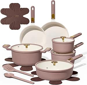 CAROTE Ceramic Cookware Set, Pots and Pans Set Non stick, 17-Piece Induction Cookware, Non toxic Healthy Non Stick Kitchen Cooking Set, with Frying Pans Set,Large Capacity Soup Pot,Purple
