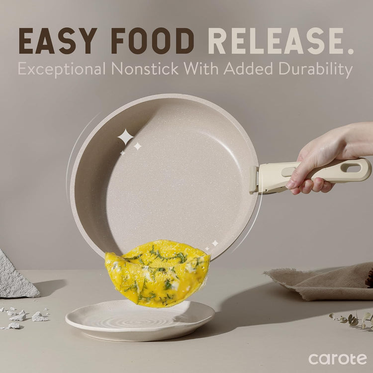CAROTE 15-Piece Nonstick Cookware Set with Detachable Handles - Classic Taupe