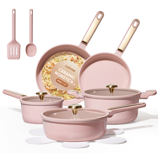 CAROTE Pink 14PCS Pots and Pans Set, 14pcs
