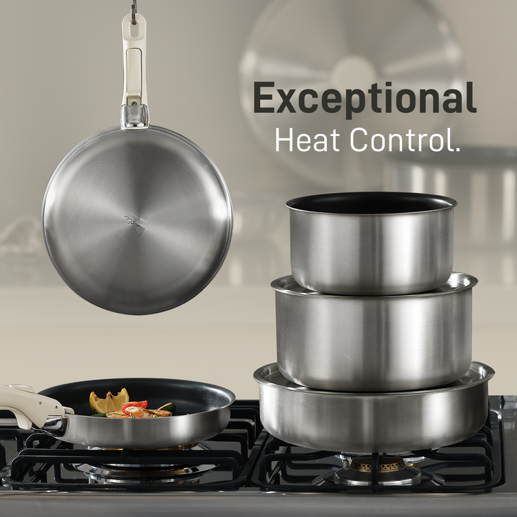 CAROTE 5pcs Stainless Steel Pots and Pans Set with Removable Handle, Cookware Set with Detachable Handle, RV Kitchen Cookware Set, Oven/Dishwasher Safe