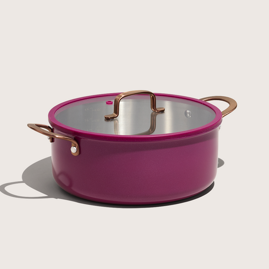 Carote 6QT Tri-Ply Stainless Steel Stock Pot with Lid, Induction Cookware Pot, Easy Cleaning Saucepan (Purple)