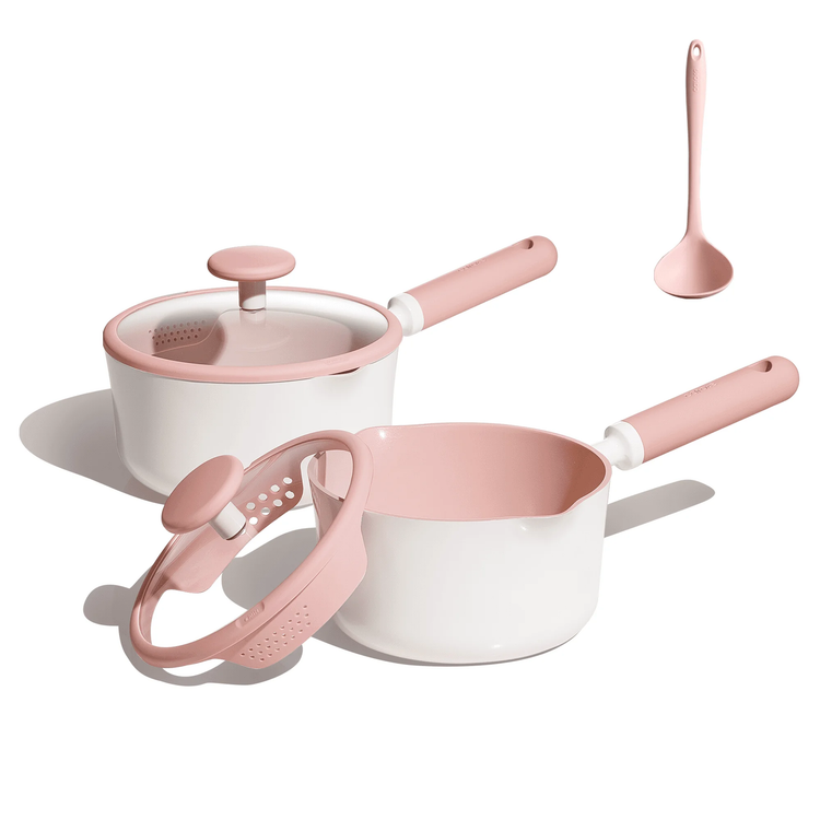 CAROTE 2.3QT & 3.0QT Sauce Pan Sets with Lid & Ladle Ceramic Nonstick Pot Set Non Toxic Saucepan with Stay-cool Handle Small Kitchen Cooking Pots, Easy to Clean, Induction Comptable, PFOA FREE