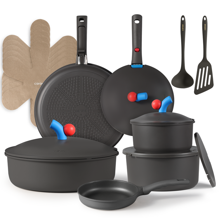 CAROTE 24pcs Nonstick Cookware Set Die Cast,Detachable Handle Pots and Pans Set