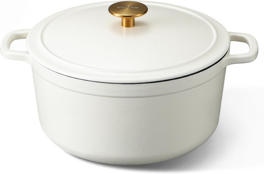 CAROTE Cast Iron Dutch Oven Pot with Lid, Enameled Dutch Oven for Sourdough Bread Baking, Dual Handles, Heavy-Duty Cast Iron Pot, 5QT, White
