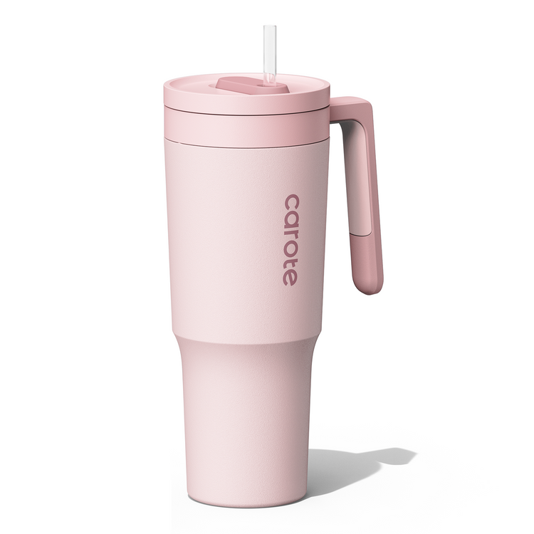 Carote 40oz Stainless Steel Tumblers,Tumbler with Handle and Straw Lid,Double Wall Insulated,Pink