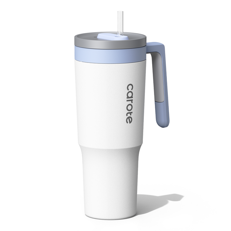 Carote 40oz Stainless Steel Tumblers,Tumbler with Handle and Straw Lid,Double Wall Insulated,White and Blue