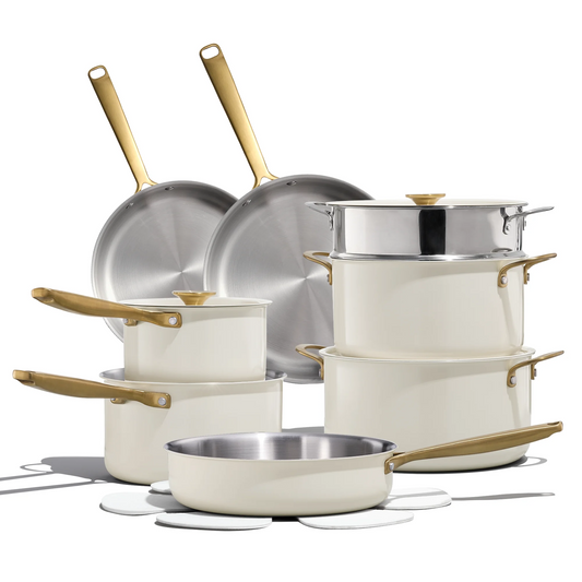 Carote 18-Piece Tri-Ply Stainless Steel Pots and Pans Set, Induction Compatible - White