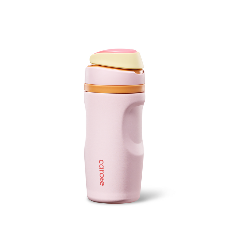 CAROTE Kids Insulated Stainless Steel Water Bottle Leak Proof, Girls Water Bottle with Handle, Dual Drink Spout with BPA-Free Straw, Great for School, Sports and Travel, 16 Oz, Pink Peach