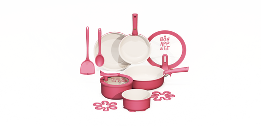 Carote 18 Pcs Nonstick Cookware Set, Pots and Pans Set with Detachable Handles, Oven/Dishwasher Safe, Stackable Kitchen Cooking Set, Rose Pink