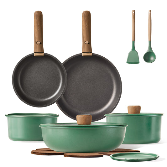 CAROTE 17PCS Pots and Pans Set Non Stick, Nonstick Cookware Sets Detachable Handle, Induction Kitchen Pots and Pan,RV Cooking Set, Oven/Dishwasher/Fridge Safe, Space Saving