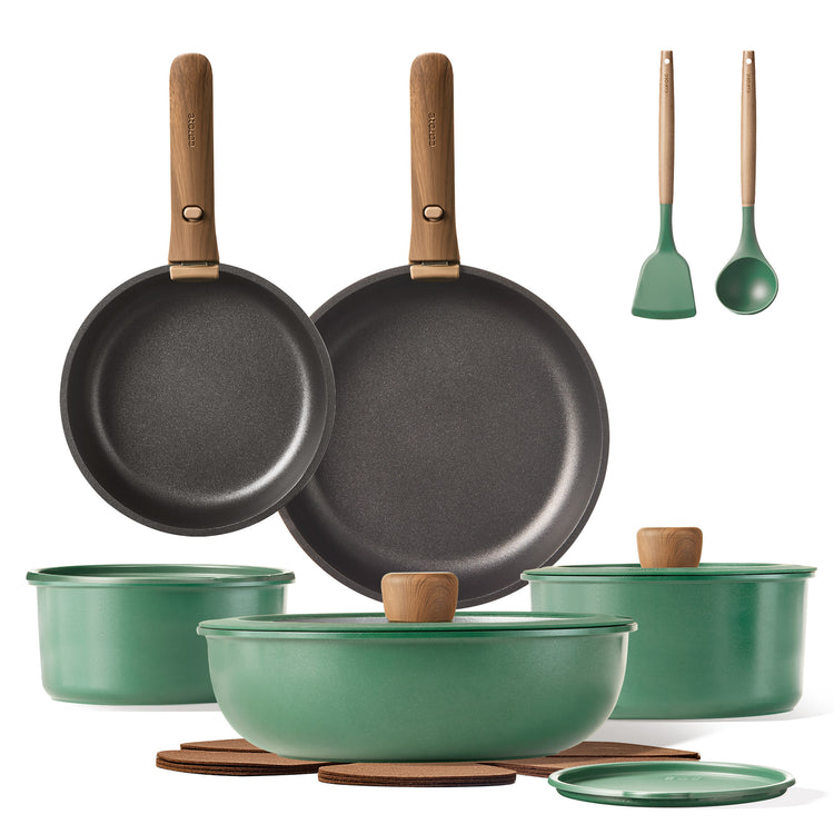 CAROTE 17PCS Pots and Pans Set Non Stick, Nonstick Cookware Sets Detachable Handle, Induction Kitchen Pots and Pan,RV Cooking Set, Oven/Dishwasher/Fridge Safe, Space Saving