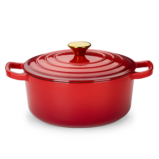 Carote 4.5QT Enamel Cast Iron Dutch Oven, 24cm Round Soup Pot with Lid, Induction Compatible, Red