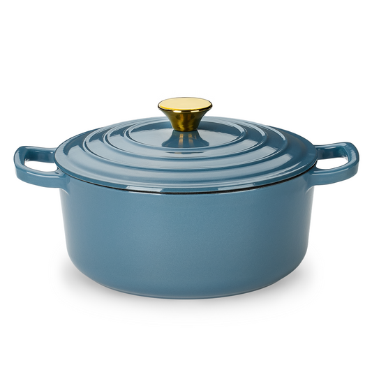 Carote 4.5QT Enamel Cast Iron Dutch Oven, 24cm Round Soup Pot with Lid, Induction Compatible ,Blue