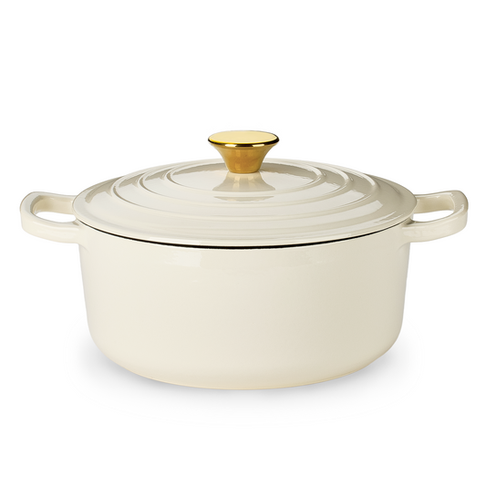 Carote 4.5QT Enamel Cast Iron Dutch Oven, 24cm Round Soup Pot with Lid, Induction Compatible White